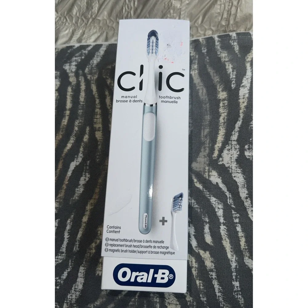 Oral-B Clic Manual Toothbrush Aqua Blue Metal Handle Magnetic Holder NIB